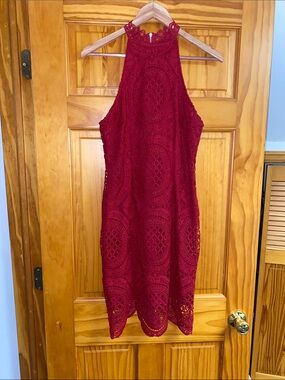 Charlotte Russe Wine Crochet Halter Mini Dress